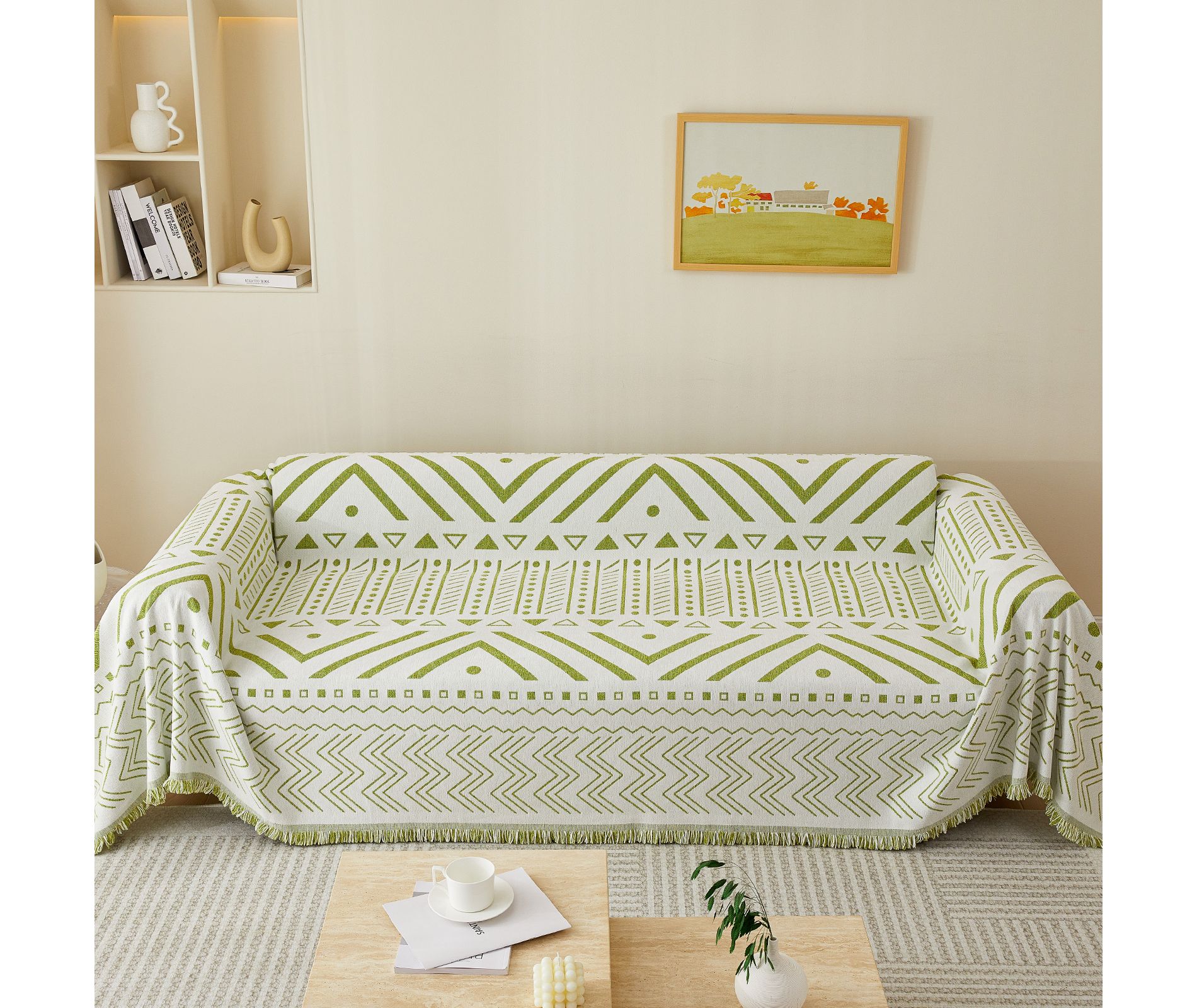 Bekrvio Soft Chenille Couch Covers for Pets Washable Tassel Reversible Sofa Blanket Slipcover Cat Scratch Proof Couch Protector, 71'' x 102'' Green