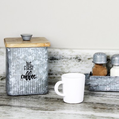 Silver Galvanized and Wood Retro Canister Set, 3-Piece