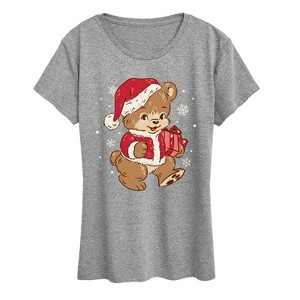 Women's - Instant Message - Santa Teddy Bear Christmas Short Sleeve Graphic T-Shirt - 1 of 4