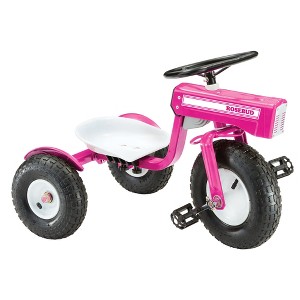 Tricam Outdoor Tractor Tricycle, 22 Inch Steel Toddler Bike Kids Ride On Toy with Pedals, 3 Position Adjustable Seat, & Pneumatic Rubber Wheels, Pink - 1 of 4