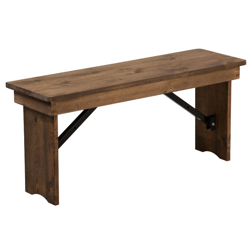 Emma and Oliver 40" x 12" Antique Rustic Solid Pine Folding Farm Bench - Portable Bench, 1 of 11