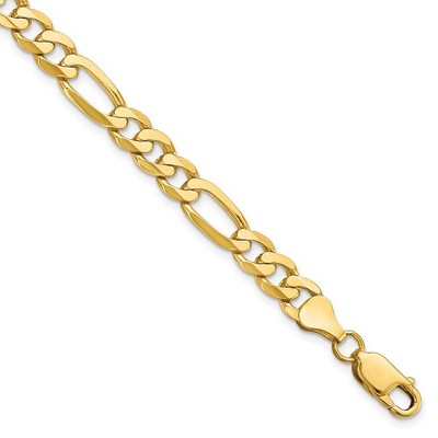 Black Bow Jewelry Men's 7mm 14K Yellow Gold Solid Flat Figaro Chain Bracelet