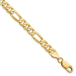 Black Bow Jewelry Men's 7mm 14K Yellow Gold Solid Flat Figaro Chain Bracelet - 1 of 4