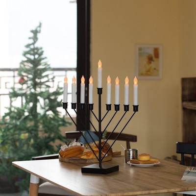Black and White LED Flameless Hanukkah Menorah Candelabra