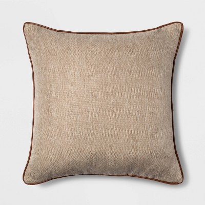 Faux Leather Piping Square Throw Pillow Neutral Threshold