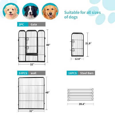 40-Inch Black Metal Dog Playpen with Doors