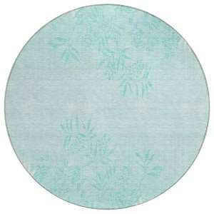 Teal Blue Aqua And Ivory Floral Washable Indoor Outdoor Area Rug - 1 of 4