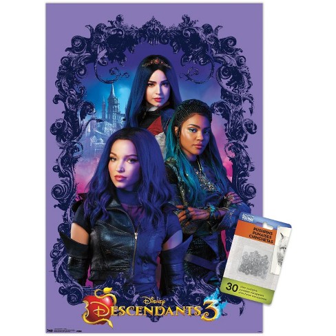 Trends International Disney Descendants 3 - Group Unframed Wall Poster  Print Clear Push Pins Bundle 14.725