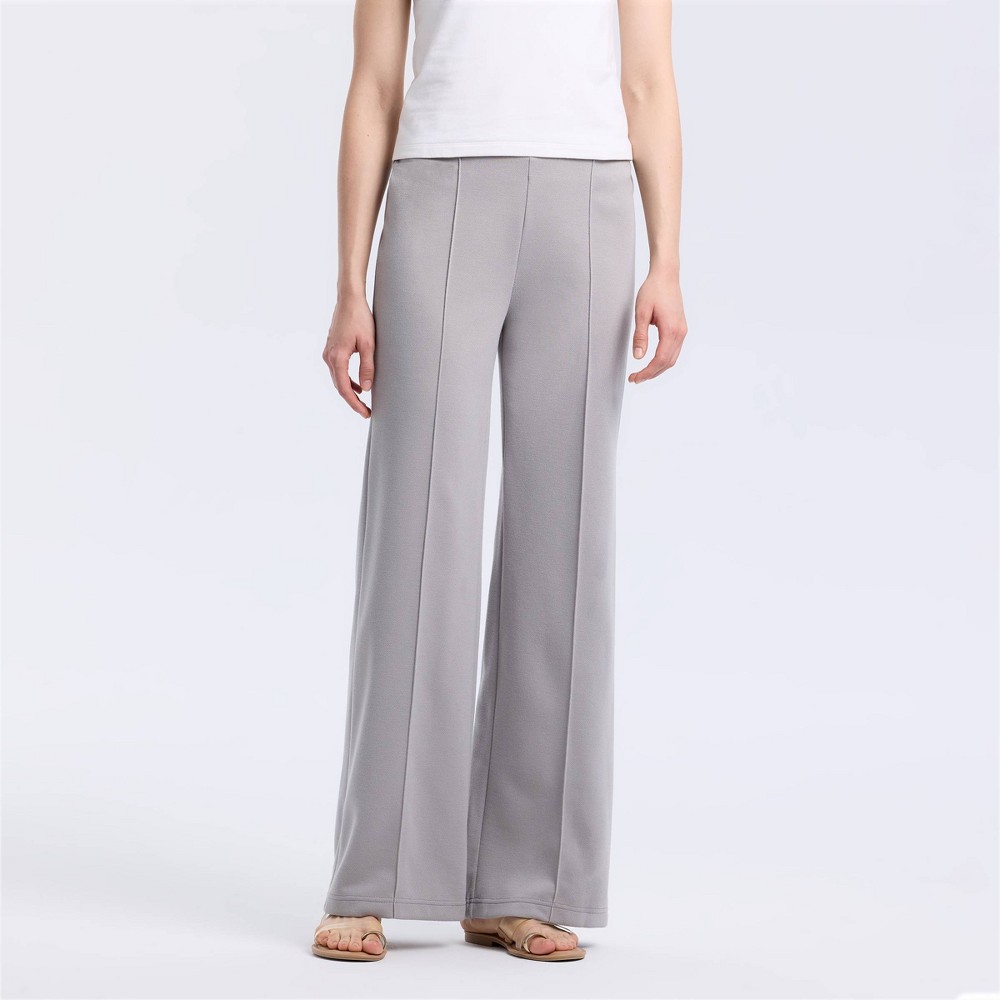 Women's Mid-Rise Wide Leg Pintucked Pique Pull-On Pants - A New Day™ Gray L