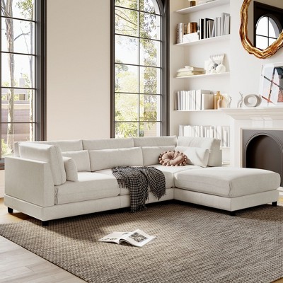 110.5"W Modern L-Shaped Sectional Sofa with Movable Ottoman, 4 Seat Sofa Set with 5 Pillows for Living Room - ModernLuxe