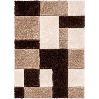 Well Woven Ella Geometric Boxes Thick Soft 3D Textured Shag Area Rug
