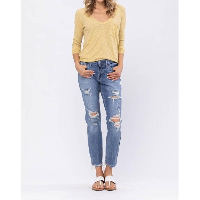Judy Blue Women's Mid-Rise Cropped Straight Leg Jeans - Destroyed Tinted Wash, Size 14 Plus - View #12