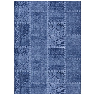 Navy Blue And Denim Blue Patchwork Washable Indoor Outdoor Area Rug