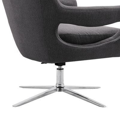 Quinn Contemporary Swivel Accent Chair in Warm Gray with Polished Chrome