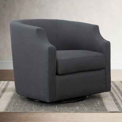 Corrine 30.5" Seat Wide Linen Upholstered 360° Armrest Round Swivel Barrel Chair Modern With Black Base-Maison Boucle