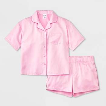 Girls' 2pc Satin Short Sleeve Button Up Pajama Set - art class™