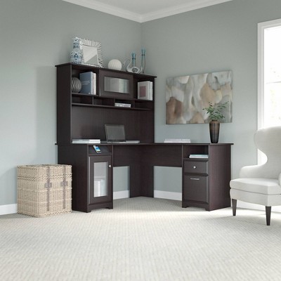 Espresso Oak L-Shaped Computer Desk with Hutch and Storage
