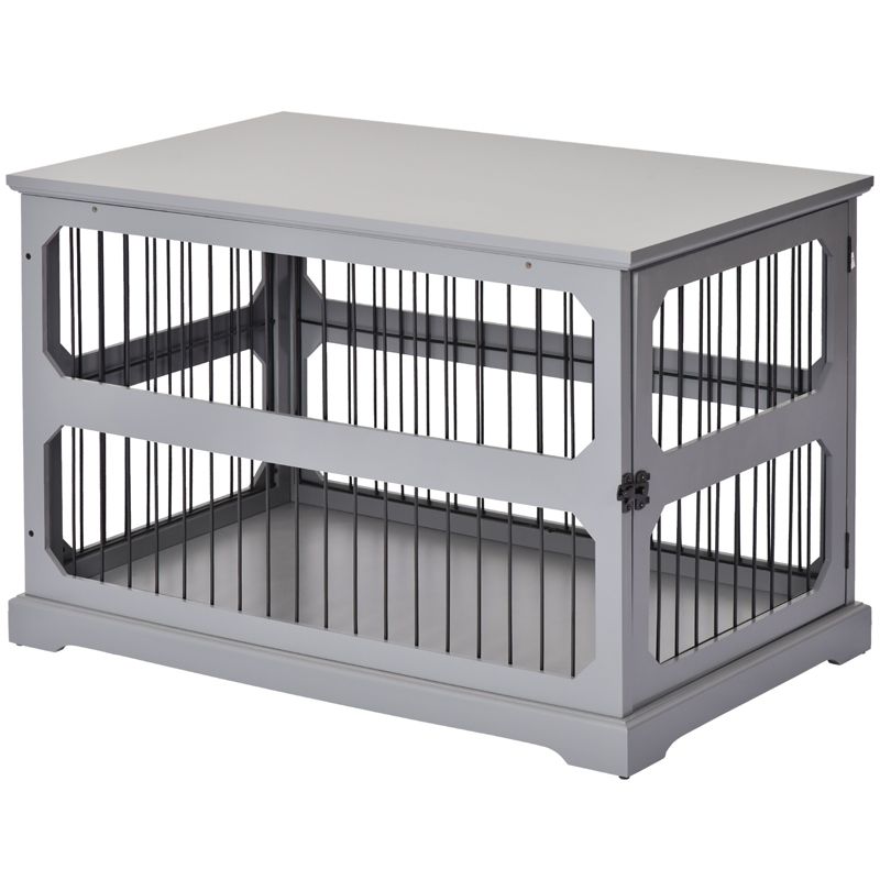 PawHut Dog Crate Furniture Decorative Cage Kennel with Strong Construction Materials & a Classic Americana Style, Gray, 4 of 9