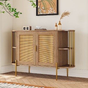 NicBex Curved Buffet Cabinet with Woven Rattan Doors, Rattan Sideboard Cabinet with Gold Trim, Kitchen Storage Cabinet, Coffee Bar Cabinet - 1 of 4