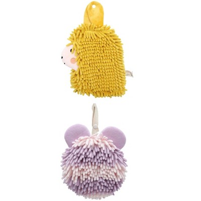 REGALWOVEN Chenille Fuzzy Ball Bathroom Alpaca Fuzzy Soft Absorbent Hanging Towels 7" x 7"/7" x 11" 2 Pcs
