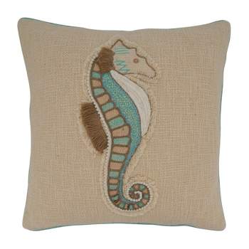 Saro Lifestyle Embroidered Sea Horse Pillow - Poly Filled, 18" Square, Aqua