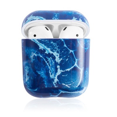 Insten Case Compatible with AirPods 1 & 2 - Glossy Marble Pattern Skin Cover, Sea Blue