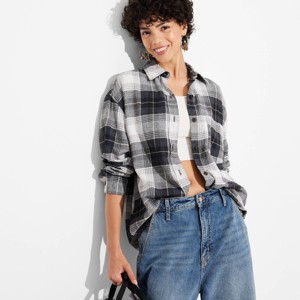 Women's Long Sleeve Oversized Flannel Button-Down Shirt - Wild Fable™ - 1 of 3