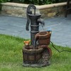 LuxenHome 25 Inch Rustic Pump and Barrel Small Outdoor Water Fountain with Cascading Water Flow Gray - 2 of 4
