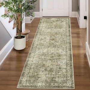 homfan Runner Rug Washable Kitchen Runner Rug Vintage Floral Distressed Carpet Stain Resistant Throw Carpet with Non-Slip Backing Low Pile Floor Cover - 1 of 4