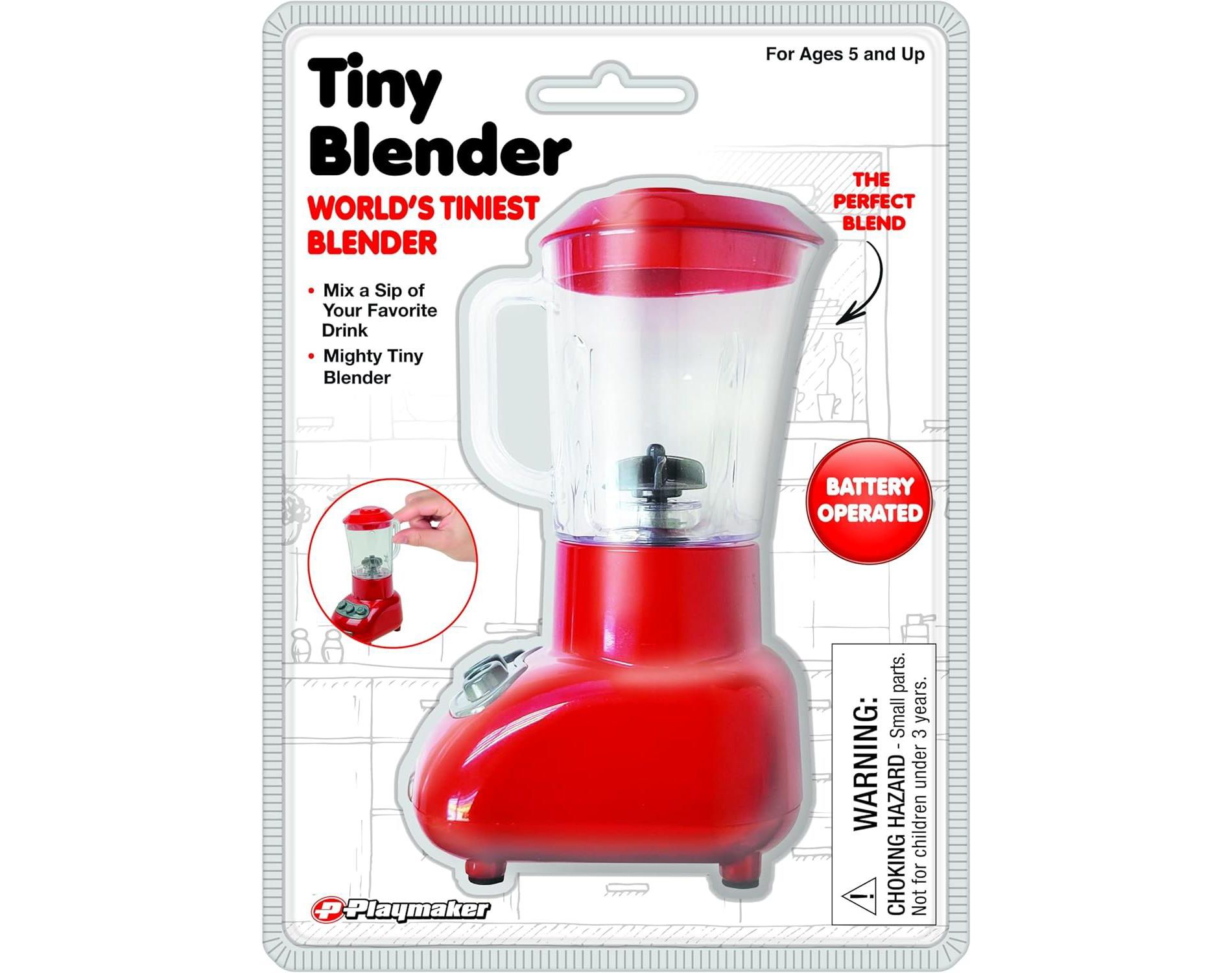 Playmaker World’s Tiniest Blender, 5" Mini Red Battery-Powered Kitchen Toy, Ages 5+