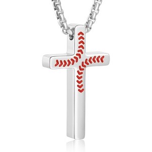 Baseball Cross Necklace for Boys Men,Stainless Steel Cross Pendant Chain 16Inches Baseball Accessories Christmas Valentines Easter Birthday - 1 of 4