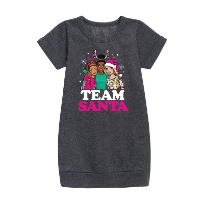 - Barbie - Holidays & Christmas Graphic Short Sleeve Fleece Dress