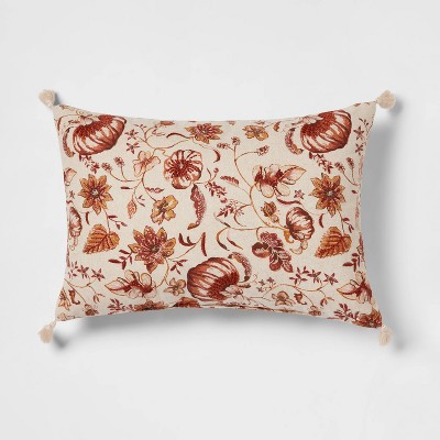 Reversible Printed Pumpkin Lumbar Throw Pillow with Corner Tassels - Threshold™