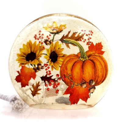 Stony Creek 8.75 In Lighted Fall Round Glass Sunflowers Acorns Electric Novelty Sculpture Lights