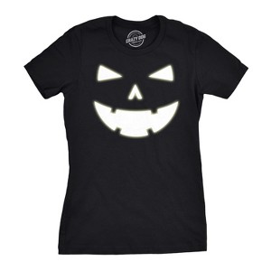 Womens Happy Tooth Glow in the Dark Pumpkin T Shirt Face Halloween Tee For Ladies - Crazy Dog Women's T Shirt - 1 of 4