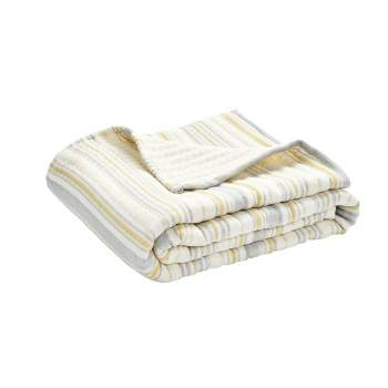 50"x60" Solange Striped Kantha Pick Stitched Yarn Dyed Cotton Woven Throw Blanket Yellow - Lush Décor