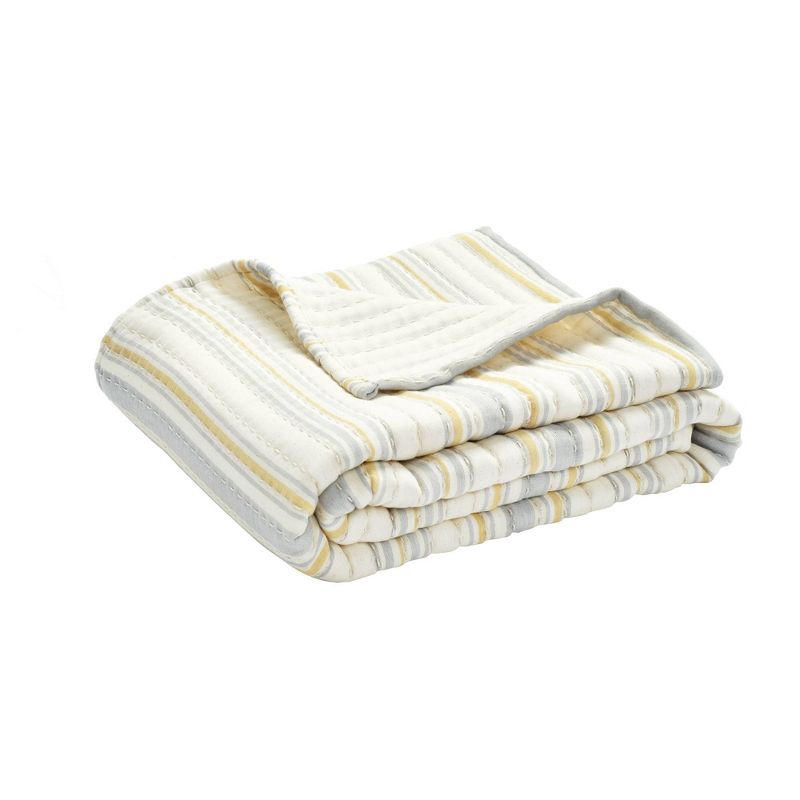 50&#34;x60&#34; Solange Striped Kantha Pick Stitched Yarn Dyed Cotton Woven Throw Blanket Yellow - Lush D&#233;cor, 1 of 7