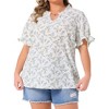 Agnes Orinda Women's Plus Size Summer Floral V Neck Ruffle Puff Short Sleeve Casual Blouse - 2 of 4