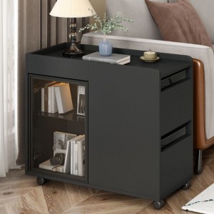 Wooden Nightstand, Sofa Couch Table On Wheels,  Built-In Shelves, 2 Storage Drawers For Living Room Home Office - 1 of 4