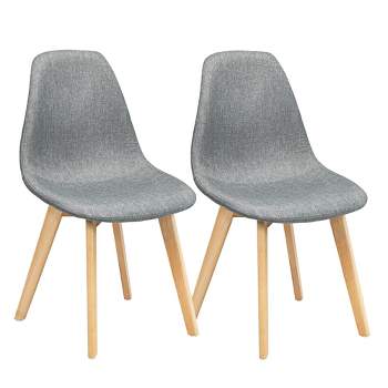 Tangkula Set of 2 Dining Chairs Fabric Cushion Kitchen Side Chairs Gray