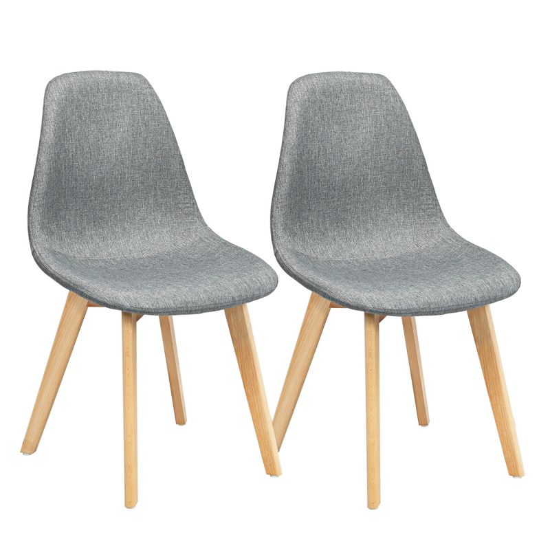 Tangkula Set of 2 Dining Chairs Fabric Cushion Kitchen Side Chairs Gray, 1 of 8