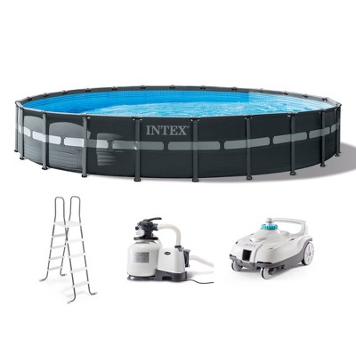 Intex ZX100 Auto Pressure Side Pool Cleaner and Ultra XTR Deluxe Above Ground Swimming Pool with Krystal Clear Sand Pump and Removable Ladder