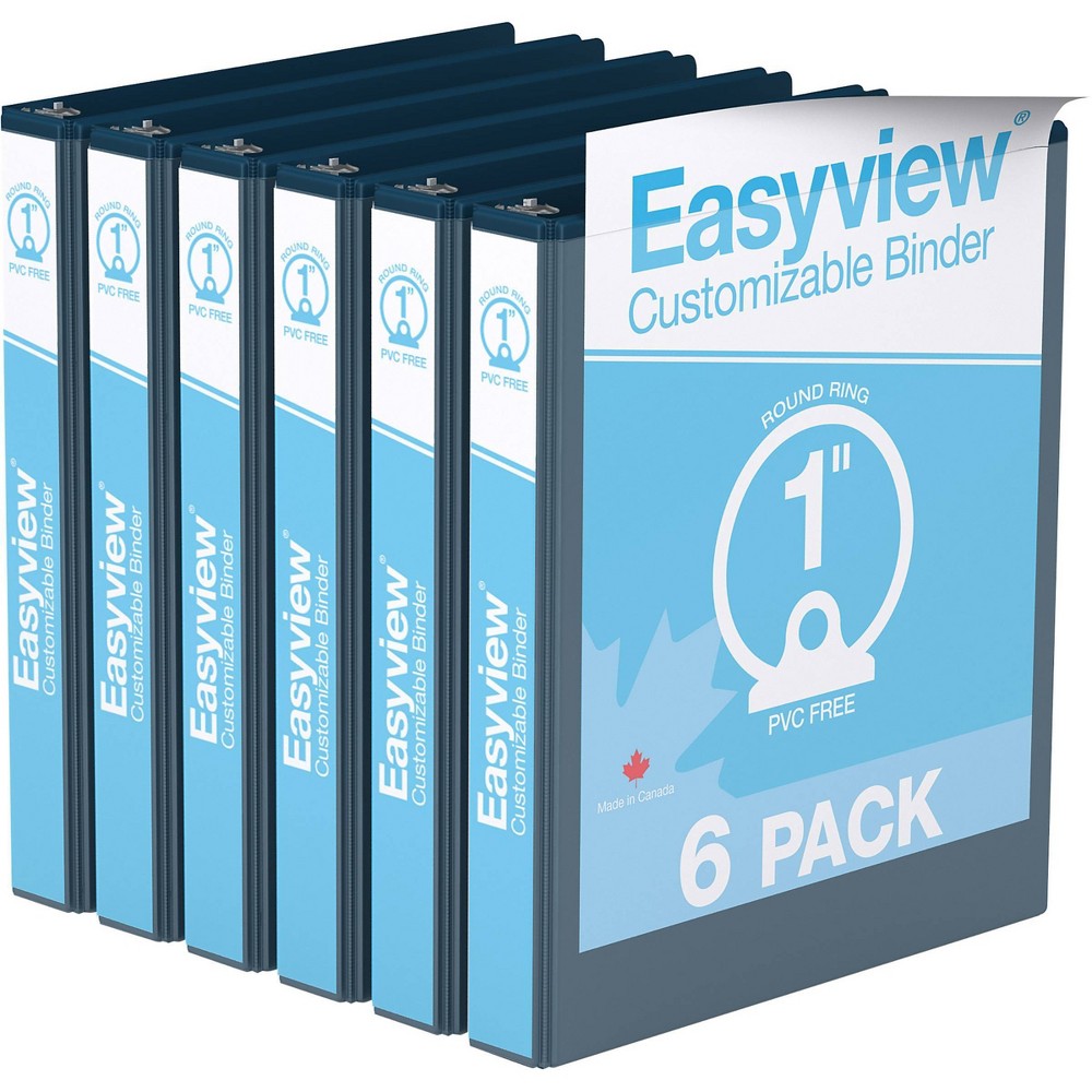 1" Premium Round Ring Binder 6pk Customizable View Navy Blue - Easyview: Hard Cover Document Storage, 200 Sheet Capacity