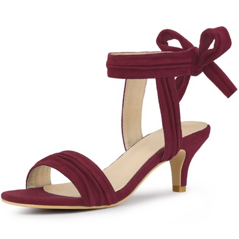 Perphy Women s Open Toe Ankle Tie Ruched Strap Bridal Kitten Heels Sandals Burgundy 6 Target