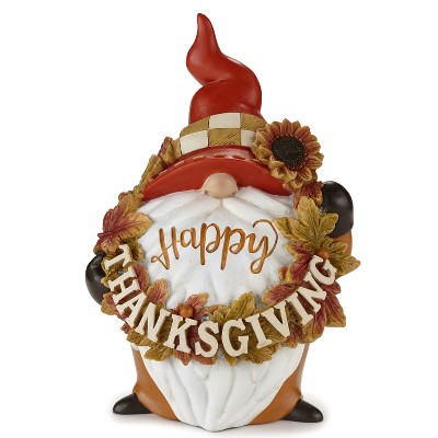 Lakeside Lighted Color Changing Gnome with Happy Thanksgiving Wreath