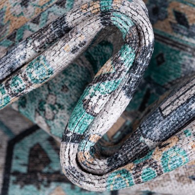 Aqua Green Square Easy-Care Chenille Area Rug 5'1" x 5'1"