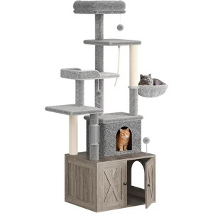 Cat Tree with Litter Box Enclosure Large, Multilevel Cat Play House with Large Condo, Spacious Hammock, Cozy Top Perch,Scratching Post - 1 of 4