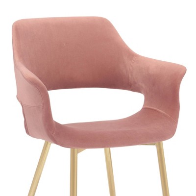Elegant Pink Velvet Upholstered Arm Chair with Gold Metal Legs