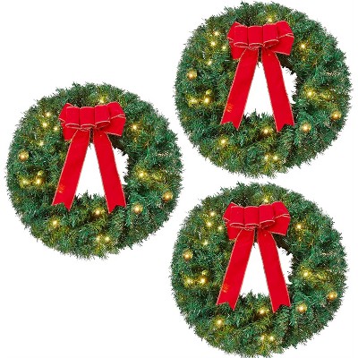 SYNCFUN 3 PCS 19" Christmas Wreath with LED Lights, Wreath for Front Door, Windows, Living Room, and Christmas Decorations