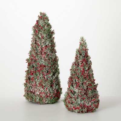 Sullivans Artificial White Berry Frosted Christmas Tree Set of 2  Indoor Christmas DÃƒÂ©cor